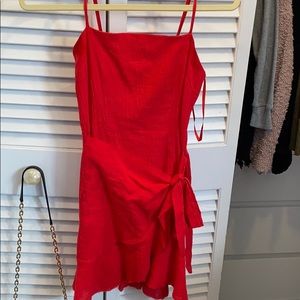 Red dress with ruffle and tie princess polly